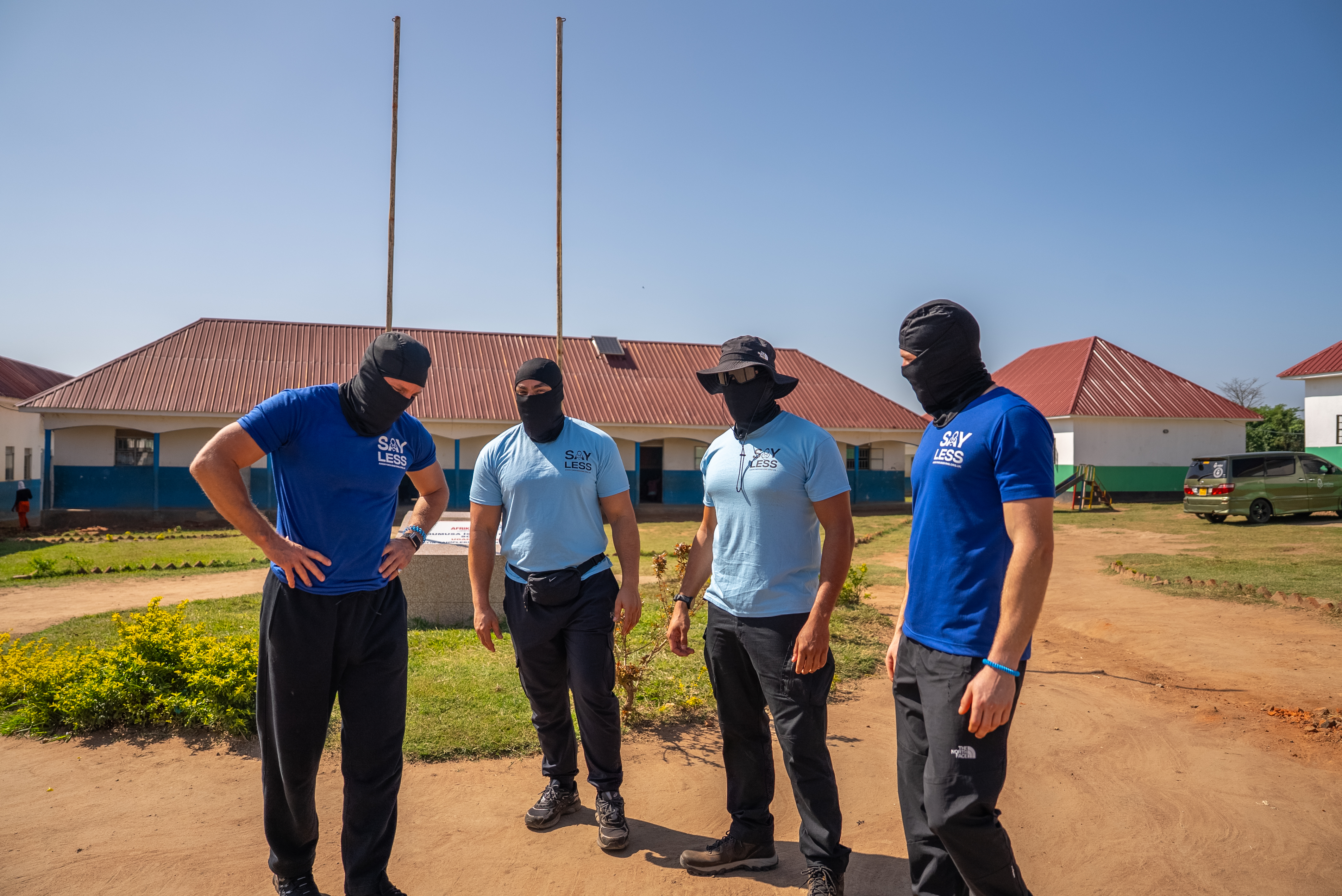 Masked volunteers in action